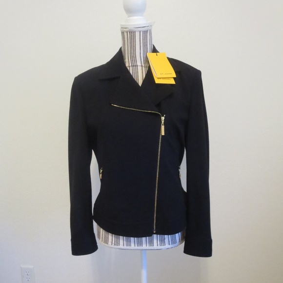 St. John Jackets & Blazers - NWT St. John Caviar Black Moto Ponte Knit Jacket